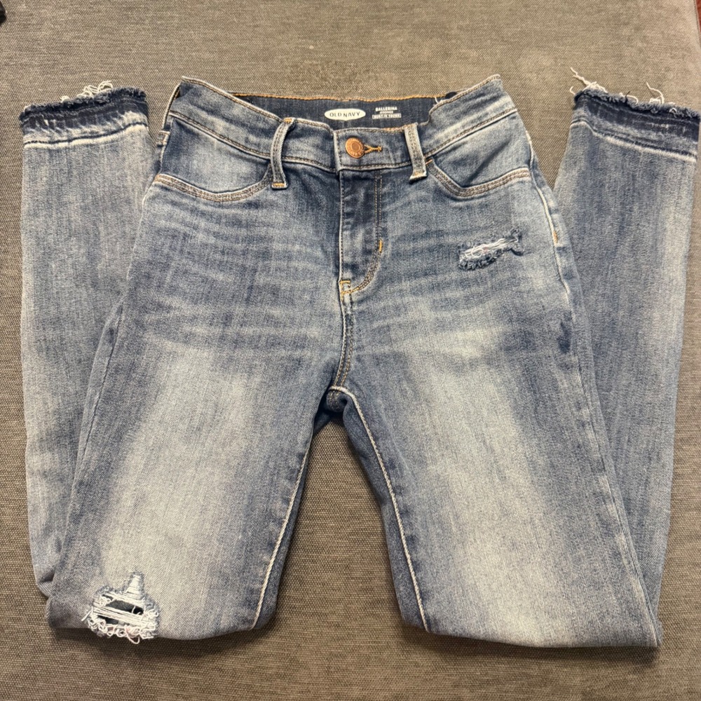 Old Navy Girls Ballerina Jeggings Distressed Raw Hem Blue Denim Jeans‎ Size 12